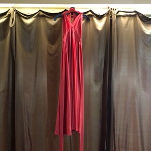 Coral/salmon colored wedding guest dress